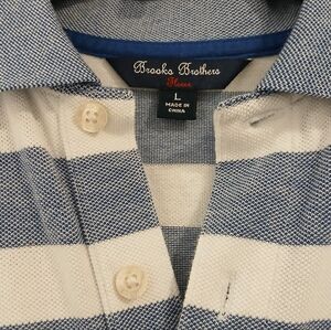 Brooks Brothers Fleece Men's Blue & White Striped Polo Shirt.